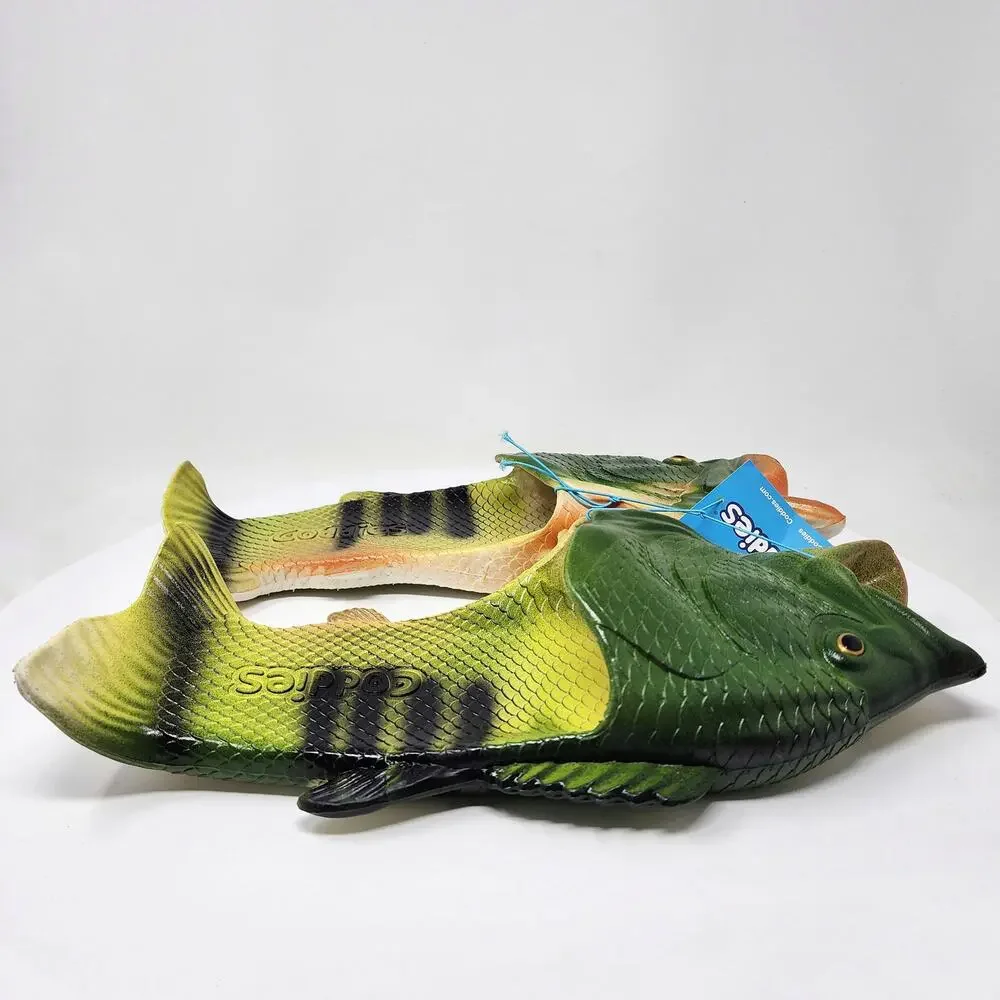 Coddies Fish Sandals Men 12-13 Green Rubber Bass Fisherman Gift Gag Gift NWT